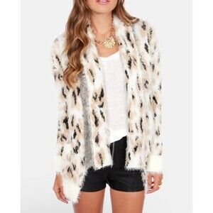 MinkPink Zippora Cream Animal Print soft luxury Wrap womens  Sweater size XS